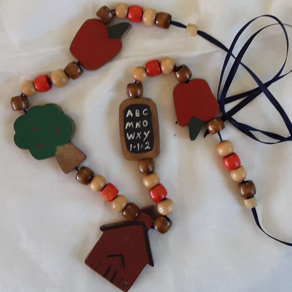 Teacher Student Wooden Jewelry Findings Crafts Schoolhouse Apple Chalkboard